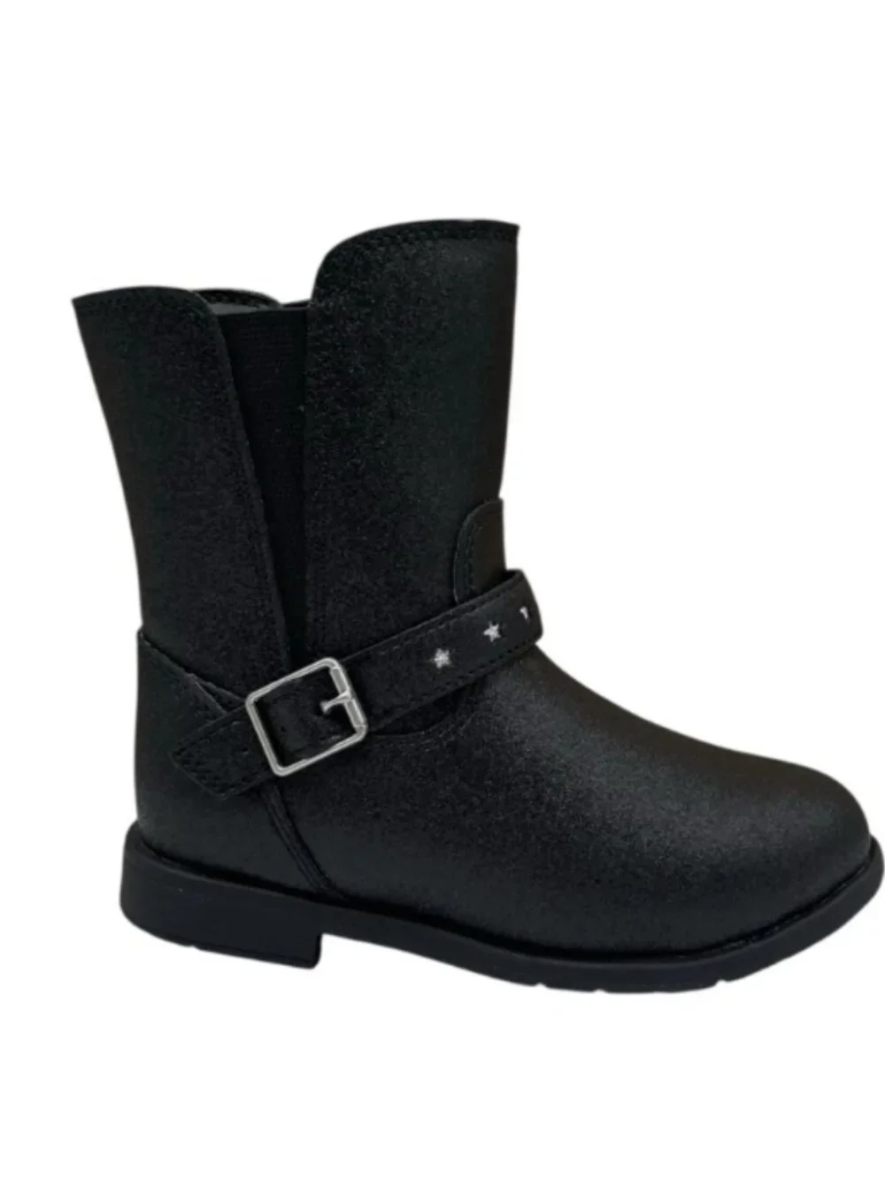 NWT Stride Rite Toddler Girls Lizz Mid Calf Boots Black Shimmer Easy On